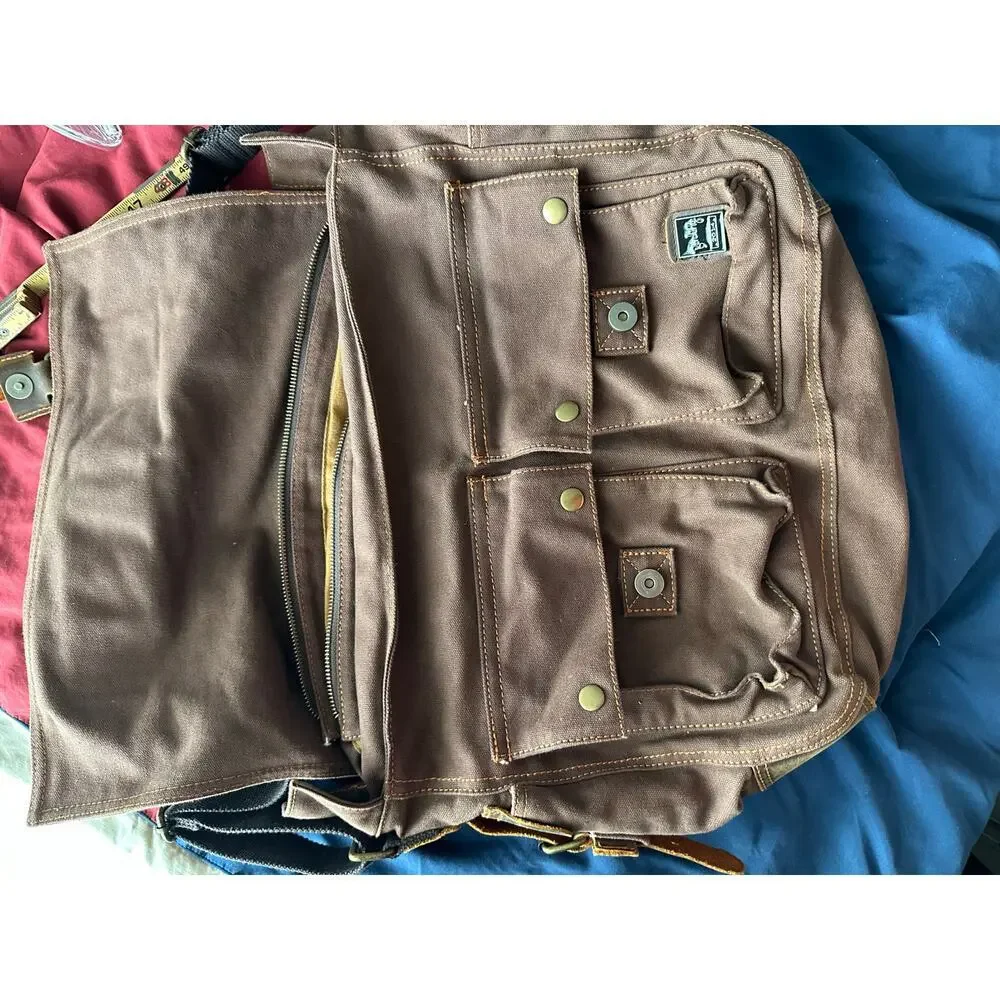 Vintage Berchirly Men's Brown Military Canvas Shoulder Straps Messenger Bag